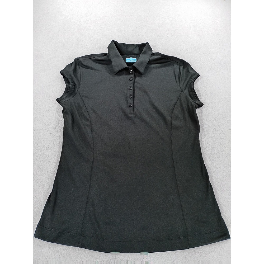 PGA Tour Women Sleeveless Polo Shirt Black Medium Ruched Back Detail